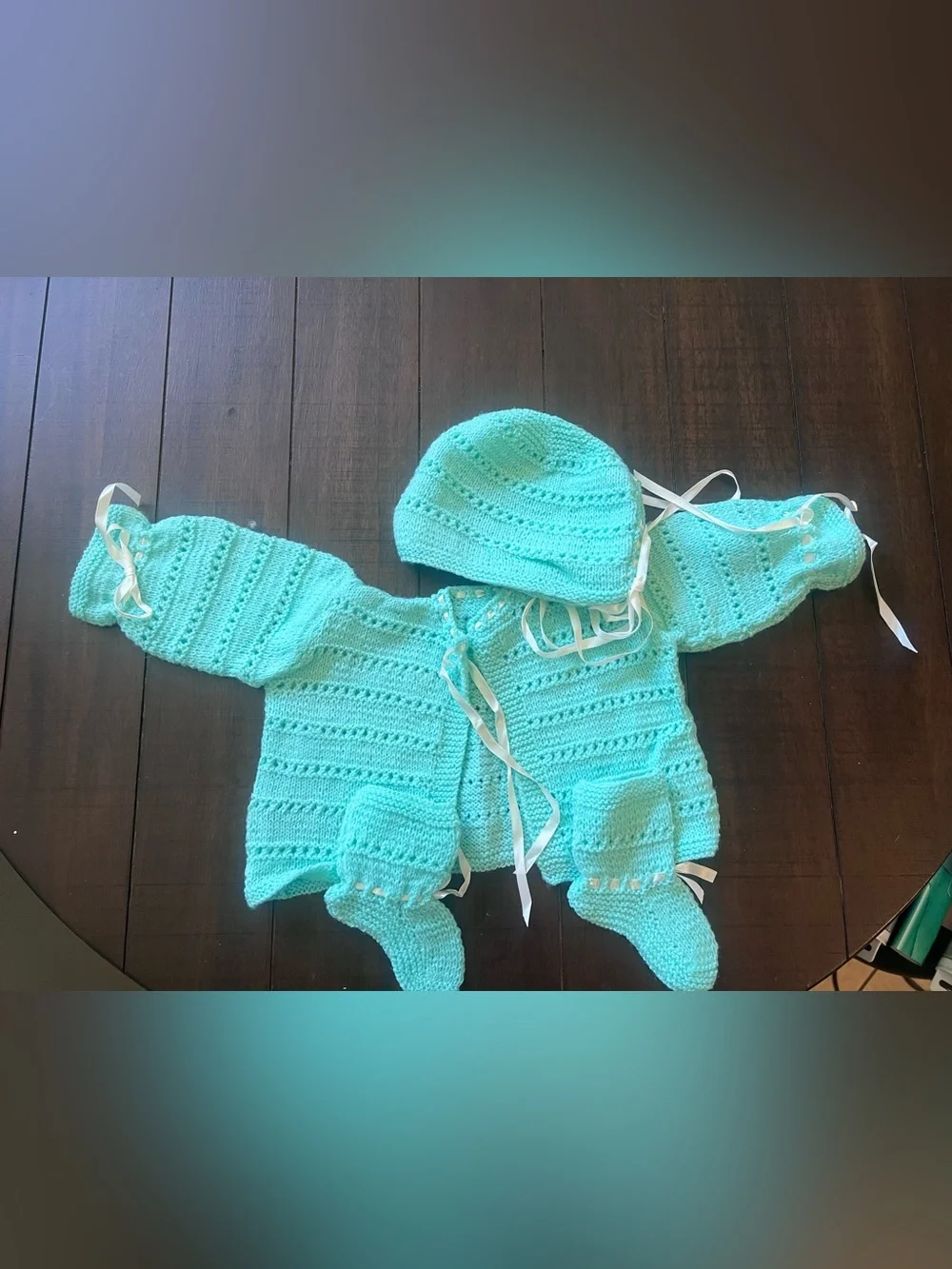 Handmade Knit Baby Sweater w/ Hat & Booties